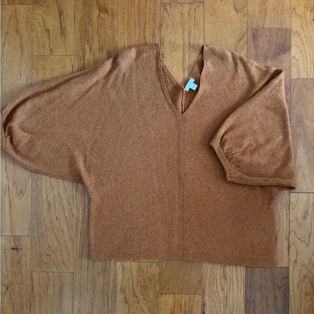 J. Jill Tan V-Neck Brown Speckled Sweater